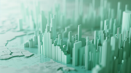Fototapete - 3d green graphs, finance data visualisation, global business finances and digital interface concept