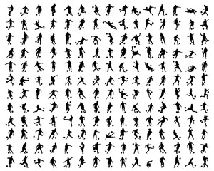 Black silhouettes of football players on a white background