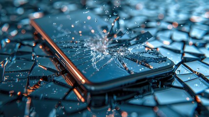 Poster - Shattered Mobile Phone Screen with Mosaic Glass Fragments