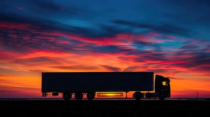 Dramatic Sunset Silhouette of Semi Truck on Highway - Transport Industry Theme