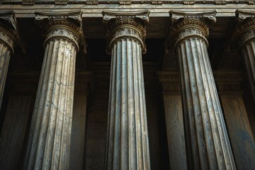 Poster - closeup of classical doric columns casting shadows, showcasing architectural details