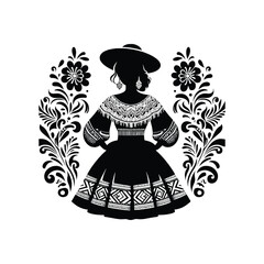 woman wear traditional fashion Peruvian pollera skirt and embroidered blouse