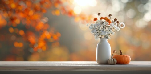 Poster - Fall Flower Arrangement With Pumpkins