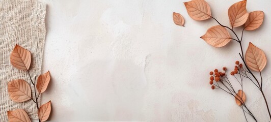 Wall Mural - Dried Leaves and Berries on White Background