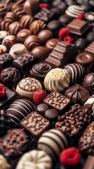 Poster - A close-up of assorted chocolate candies. AI.