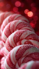 Wall Mural - Red and white candy canes with sugar crystals. AI.