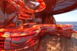 © VR - Futuristic architectural design with curved red structures and panoramic sea views, innovative and modern