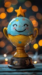 Poster - A smiling trophy with a star on top. AI.