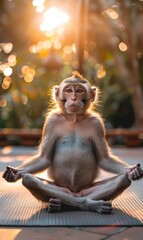 Poster - A monkey sits in a meditative pose. AI.