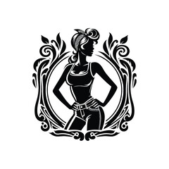 Sticker - woman wearing retro fashion rockabilly look featuring a fitted top high waisted jeans and a bandana