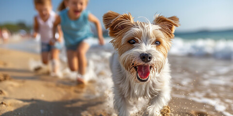 Kids and dogs have fun playing together