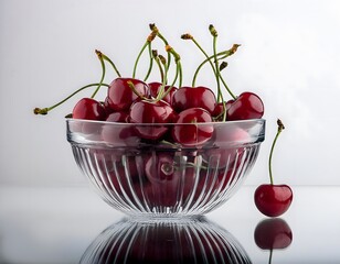 Wall Mural - Cherries in a glass bowl on a white background