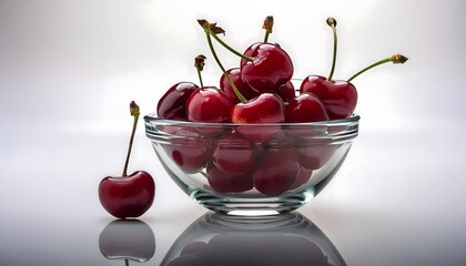 Poster - Cherries in a glass bowl on a white background