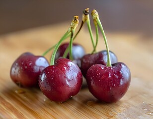 Poster - Cherries on a wooden table