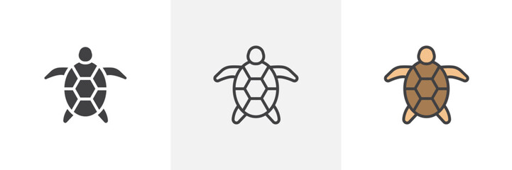 Sea turtle colored icon set