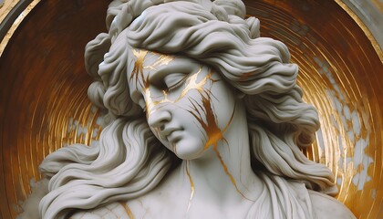 Wall Mural - Marble sculpture in the form of a woman with golden scratches. Marble image. Background.Generative AI