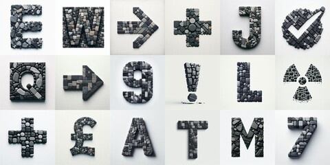 Dark gray and red stones Tiling Lettering Typeface. AI generated illustration