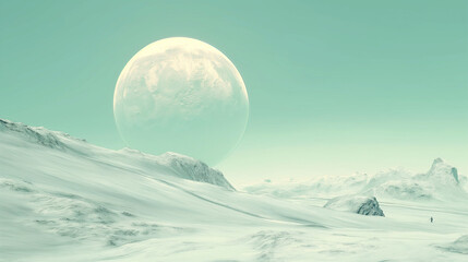 Canvas Print - Sci-fi winter mountain landscape of the white planet, minimal concept