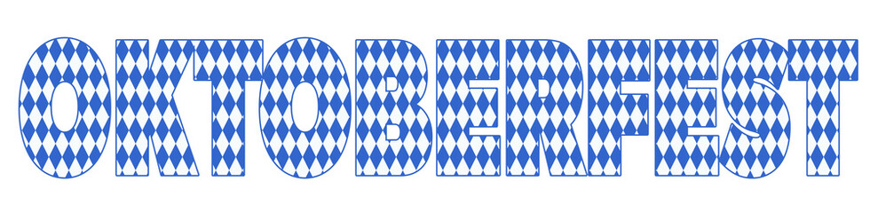 Oktoberfest lettering, filled with the pattern of the Bavarian flag on transparent background