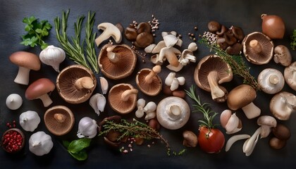 Wall Mural - Mushrooms on a black background