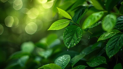 Wall Mural - Nature's Dew-Kissed Foliage