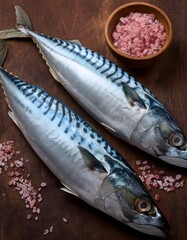 Wall Mural - Presentation of two mackerels with pink salt