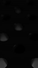 Poster - White glowing spheres jump from one hole to another. Dark reflective surface with holes and bouncing balls. 3D looped animation abstract render. Minimal black motion Vertical video