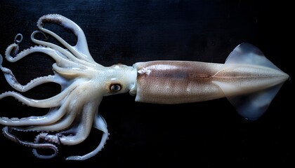 Wall Mural - Fresh squid on a black background