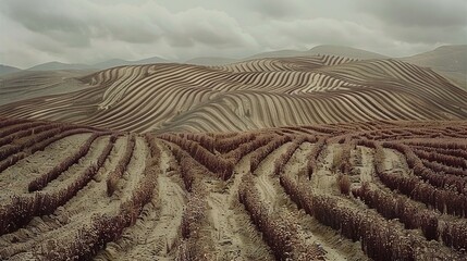 Poster -   A field containing numerous trees and a hill with cloud formations in the sky