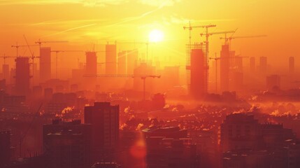 Wall Mural - In the background, a crane and a building are seen on a construction site