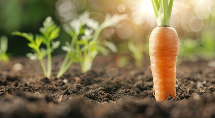 Wall Mural - Young Carrot Plant Growing in Soil