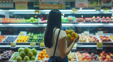 Poster - Woman choosing products in the supermarket