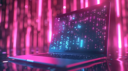 Wall Mural - Binary Code on Laptop Screen with Bokeh Background