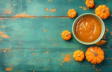 Poster - Pumpkin porridge on a wooden table top view