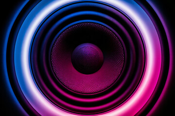 A vibrant and abstract representation of a speaker's cone. 