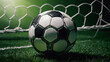 © Евгения Жигалкина - Banner of a minimalist, high-definition quality soccer ball resting in the net, set against a vibrant green background, capturing the essence of the game in a clean and striking visual style