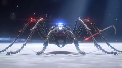 Wall Mural -   A close-up of a large spider with lights on its head and back