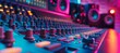 © DZMITRY - Stock photo of sound audio mixer panel in recording studio scene.