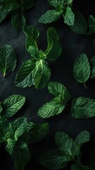 Canvas Print - mint leaves on a black background