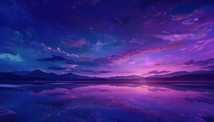 Canvas Print - purple sky and purple water