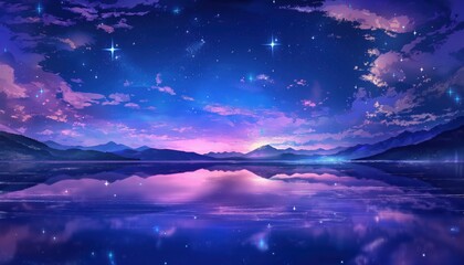 Wall Mural - purple sky and clouds reflected in water