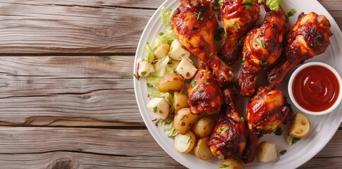 Wall Mural - barbecue chicken wings on a plate