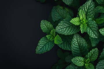 Wall Mural - Mint leaves in close-up on a black background