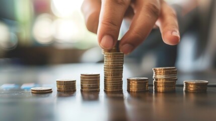 Aufkleber - A person is putting coins on top of each other