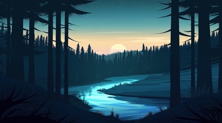 Wall Mural - a forest river at night