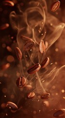 Poster - Coffee beans fall in smoke