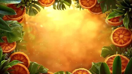 Wall Mural -   A cluster of oranges atop a verdant, leaf-strewn plant, bathed in golden sunlight