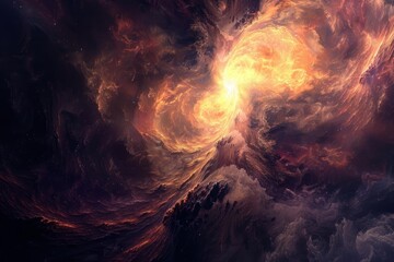 Poster - Vivid abstract art of a fiery cosmic explosion in space, with vibrant colors