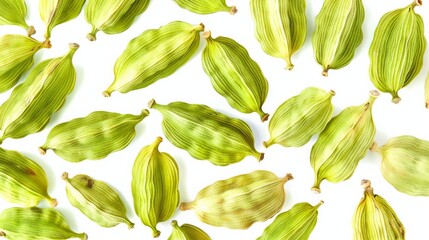 Poster - A close-up image of several green dried cardamom pods bunched together, showcasing their textured shells and illuminating the importance of this aromatic spice in culinary practices.