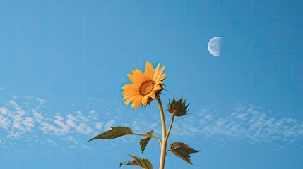 Wall Mural - A sunflower in the sky with the moon